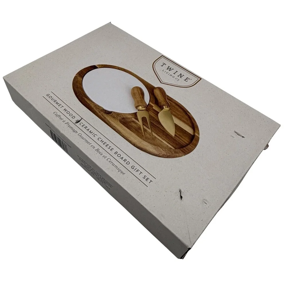 Twine Living Co Gourmet Wood & Ceramic Cheese Board Gift Set –‎ New
